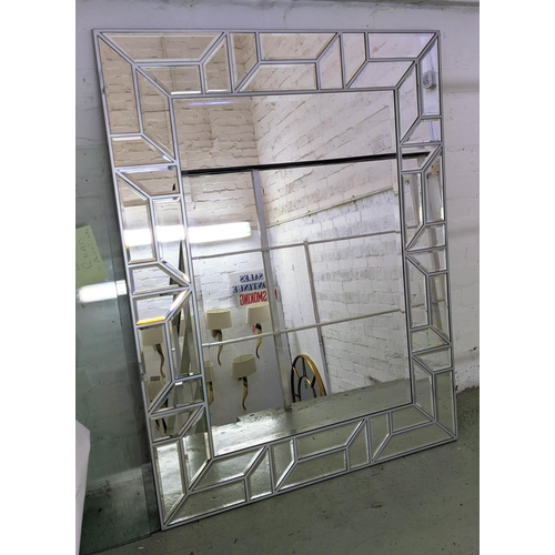 406 - WALL MIRROR, 1970s Italian style, bevelled plate, marginal segmented mirrored frame with silvered ac... 