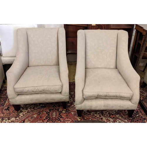 430 - ARMCHAIRS, a pair, neutral foliate patterned upholstery, 76cm W each. (2)