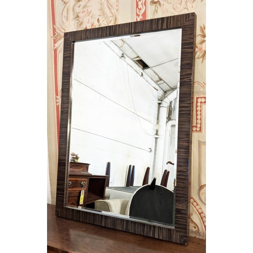 435 - WALL MIRROR, 110cm x 80cm, Macassar veneer frame, bevelled plate.