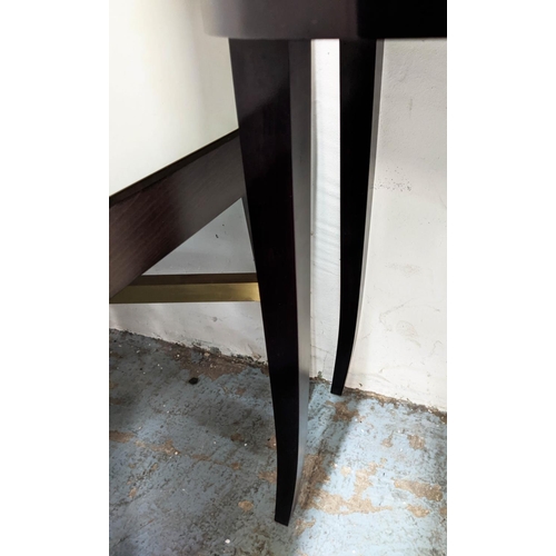 446 - DRESSING TABLE, ebonised with three drawers, silvered handles, 120cm x 43cm x 72cm.