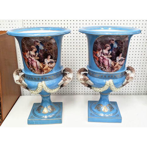 427 - VASES, a pair, Sevres style, glazed ceramic, 47.5cm x 33cm x 30cm. (2)