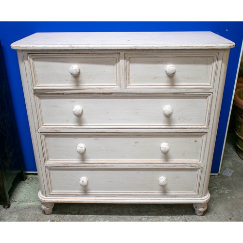 184 - CHEST, 100cm H x 102cm W x 44cm D, Victorian style grey painted of five drawers.