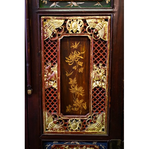 191 - SIDE CABINET, 164cm H x 129cm W x 49cm D, 19th century Chinese lacquer and gilt decorated of four do... 