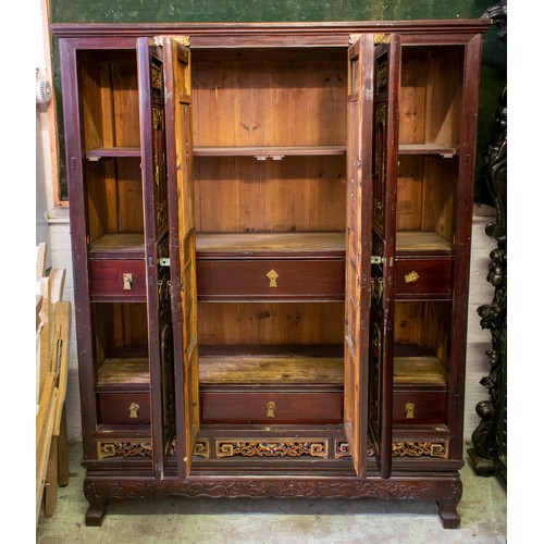 191 - SIDE CABINET, 164cm H x 129cm W x 49cm D, 19th century Chinese lacquer and gilt decorated of four do... 