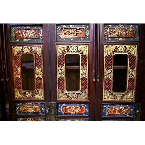 191 - SIDE CABINET, 164cm H x 129cm W x 49cm D, 19th century Chinese lacquer and gilt decorated of four do... 