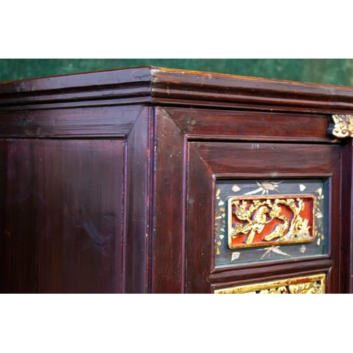 191 - SIDE CABINET, 164cm H x 129cm W x 49cm D, 19th century Chinese lacquer and gilt decorated of four do... 