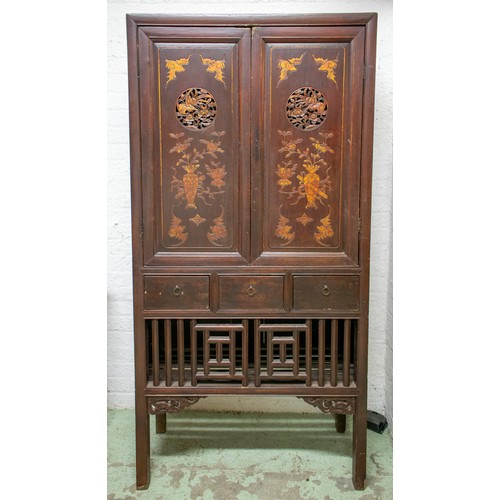 193 - SIDE CABINET, 179cm H x 88cm W x 40cm D, 19th century Chinese lacquer and gilt with four doors and t... 