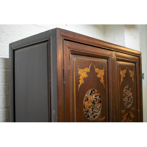 193 - SIDE CABINET, 179cm H x 88cm W x 40cm D, 19th century Chinese lacquer and gilt with four doors and t... 