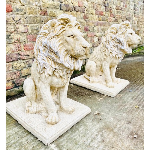 447 - SCULPTURAL LIONS, a pair, composite stone, 69cm H. (2)