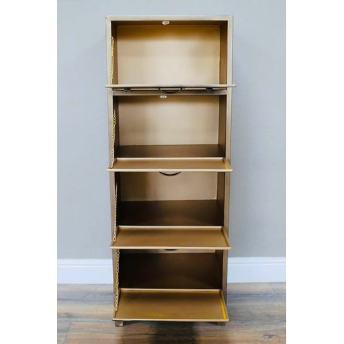 448 - TALL CABINET, industrial style design, gilt metal, 4 sections with drop down fronts, 120cm x 45cm x ... 