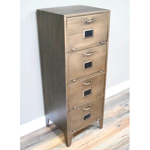 448 - TALL CABINET, industrial style design, gilt metal, 4 sections with drop down fronts, 120cm x 45cm x ... 