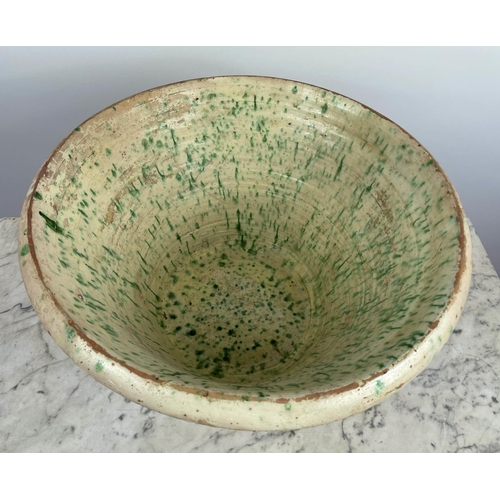 18 - PANCHEON/DAIRY BOWL, with a green speckled interior glaze, 52cm H x 28cm diam.