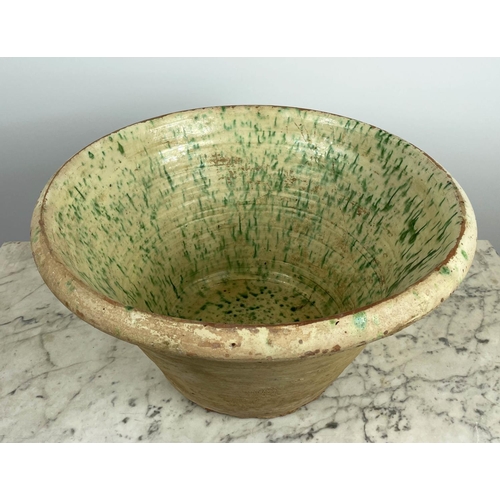 18 - PANCHEON/DAIRY BOWL, with a green speckled interior glaze, 52cm H x 28cm diam.