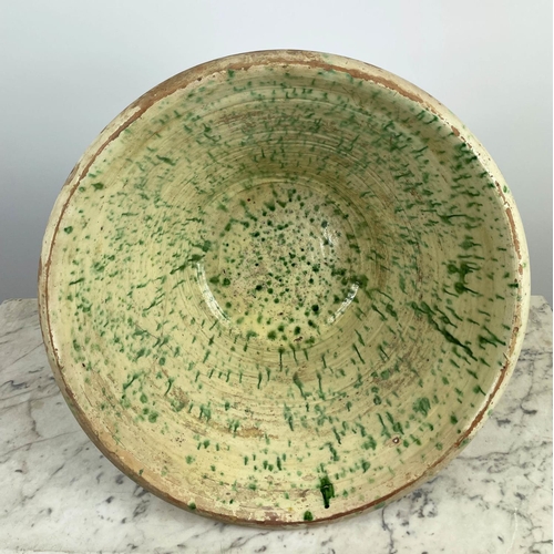 18 - PANCHEON/DAIRY BOWL, with a green speckled interior glaze, 52cm H x 28cm diam.