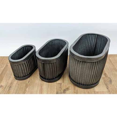 410 - PLANTERS, a graduated set of three, galvanised metal, 57cm x 33cm x 36cm. (3)