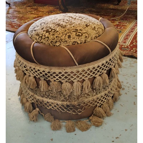 197 - FOOTSTOOL, 65cm W x 50cm H, circular, with tassel detail.