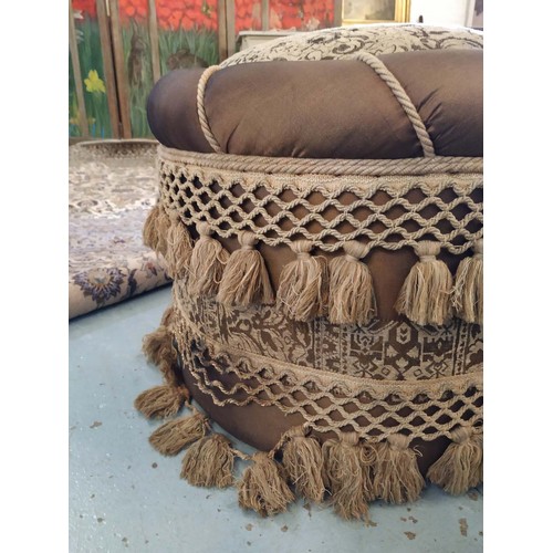 197 - FOOTSTOOL, 65cm W x 50cm H, circular, with tassel detail.