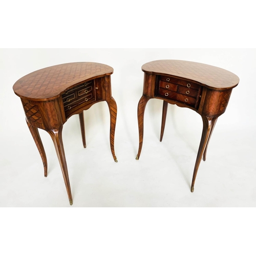 137 - TAMBOUR CABINETS, a pair, French transitional style kingwood and parquetry of kidney outline with ta... 