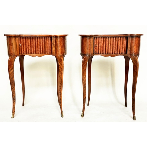 137 - TAMBOUR CABINETS, a pair, French transitional style kingwood and parquetry of kidney outline with ta... 