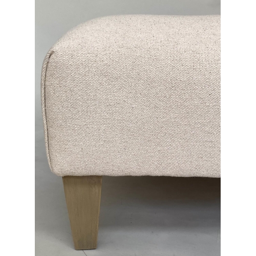 138 - COUNTRY HOUSE STYLE CENTRE STOOL, square buttoned French cream canvas cotton with square tapering su... 