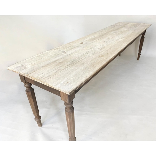 139 - HARVEST TABLE, 19th century English pine, two plank top raised upon facetted and turned supports, 25... 