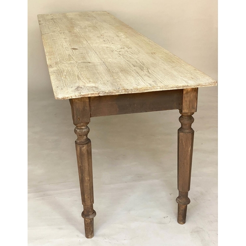 139 - HARVEST TABLE, 19th century English pine, two plank top raised upon facetted and turned supports, 25... 