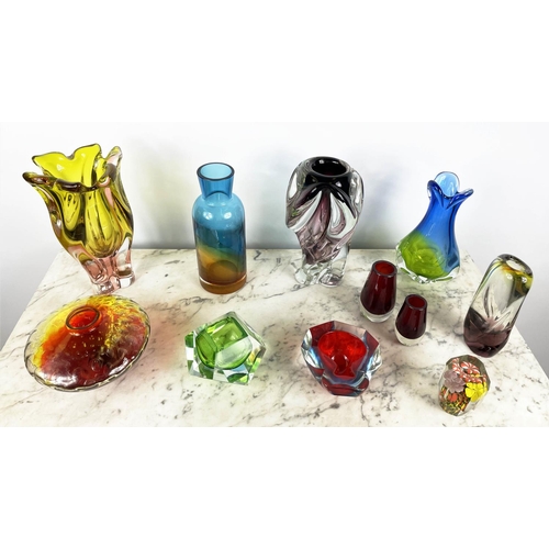 7 - MURANO ART GLASS, a various collection of eleven pieces including a Sommerso style bowl and a paperw... 