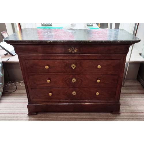 201 - COMMODE, Louis Philippe walnut, four drawers, gilt mounts, marble top, 129cm x 57.5cm x 97cm.