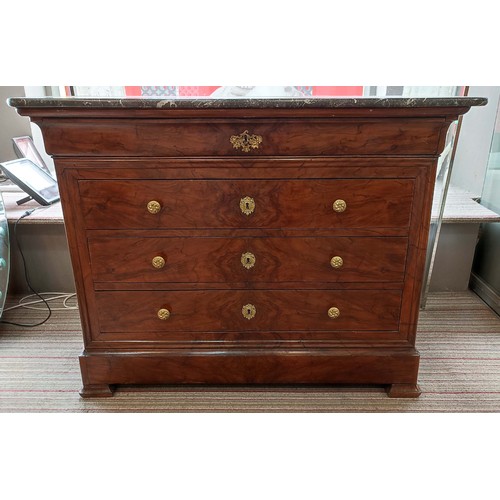 201 - COMMODE, Louis Philippe walnut, four drawers, gilt mounts, marble top, 129cm x 57.5cm x 97cm.