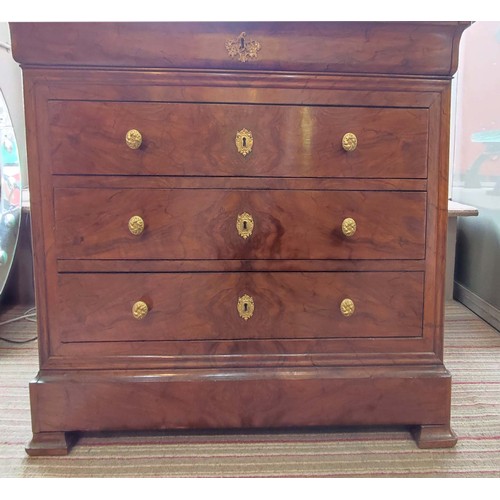 201 - COMMODE, Louis Philippe walnut, four drawers, gilt mounts, marble top, 129cm x 57.5cm x 97cm.