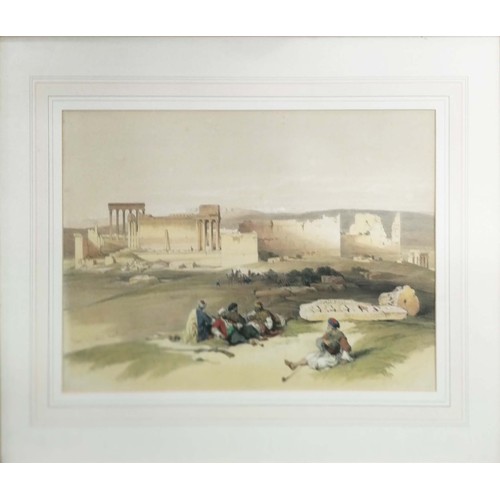 54 - DAVID ROBERTS, 'Gaza and other Orientalist Views', four hand coloured lithographs, 34cm x 48cm, fram... 