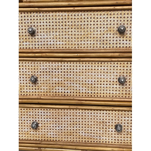 153 - BAMBOO CHEST, 75cm W x 80cm H x 45cm D, bamboo framed and cane panelled, with 3/4 gallery above thre... 