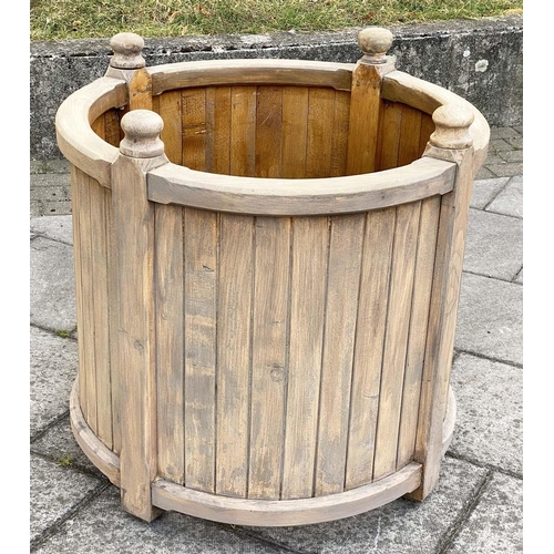 155 - GARDEN PLANTER, 76cm W x 74cm H, weathered oak, cylindrical form, in tongue and groove construction.