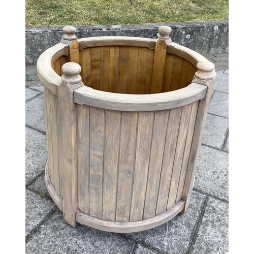 155 - GARDEN PLANTER, 76cm W x 74cm H, weathered oak, cylindrical form, in tongue and groove construction.