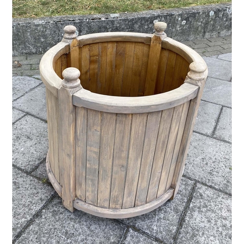 155 - GARDEN PLANTER, 76cm W x 74cm H, weathered oak, cylindrical form, in tongue and groove construction.