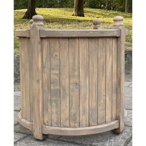 155 - GARDEN PLANTER, 76cm W x 74cm H, weathered oak, cylindrical form, in tongue and groove construction.