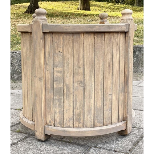 155 - GARDEN PLANTER, 76cm W x 74cm H, weathered oak, cylindrical form, in tongue and groove construction.