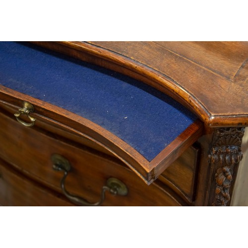 230 - SERPENTINE CHEST, 89cm H x 91cm W x 59cm D, George III mahogany, circa 1770, with blue baize slide a... 