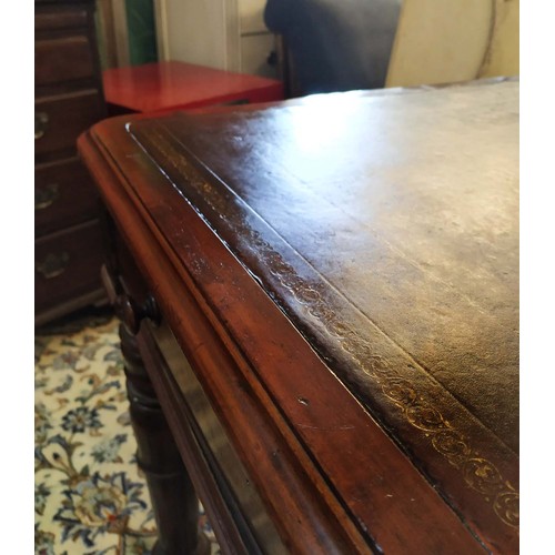 235 - PARTNERS LIBRARY TABLE, 138cm W x 72cm H x 79cm D, George IV mahogany circa 1930, with a tooled leat... 