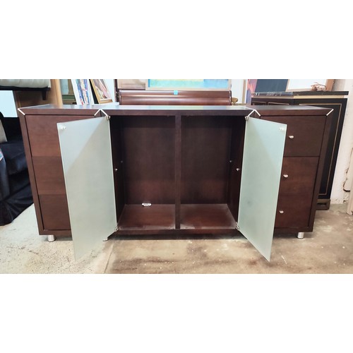 461 - SIDEBOARD, three drawers to either end flanking central glazed section with single drawer, 184.5cm x... 