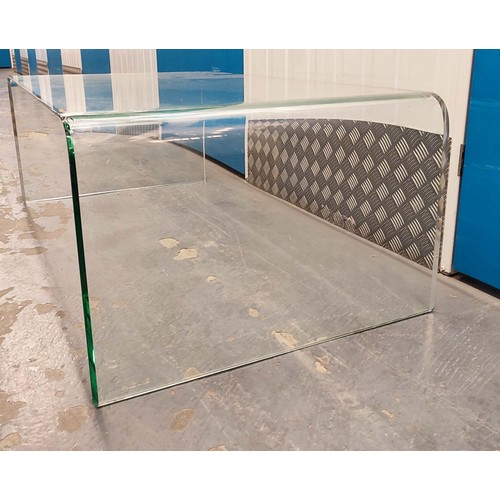 458 - GLASS LOW TABLES, a nesting set of two, minimalist style design, 100cm x 105cm x 35cm at largest. (2... 