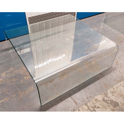 458 - GLASS LOW TABLES, a nesting set of two, minimalist style design, 100cm x 105cm x 35cm at largest. (2... 