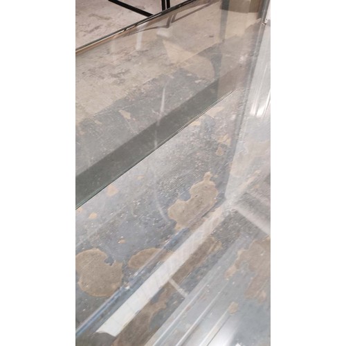 458 - GLASS LOW TABLES, a nesting set of two, minimalist style design, 100cm x 105cm x 35cm at largest. (2... 