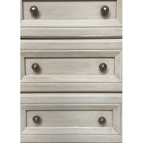 252 - BEDSIDE CHESTS, a pair, 50cm x 44cm D x 74cm H, grey painted, Continental style, each with three mou... 