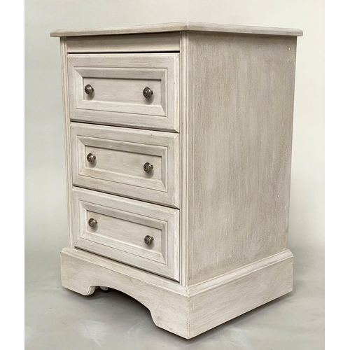 252 - BEDSIDE CHESTS, a pair, 50cm x 44cm D x 74cm H, grey painted, Continental style, each with three mou... 