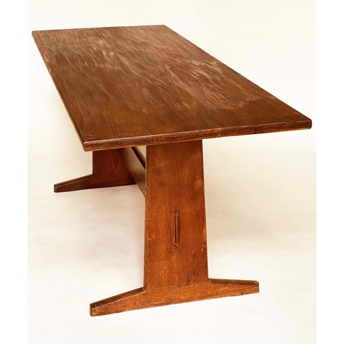 253 - 'PETER WAALS' DINING TABLE, 183cm x 75cm H x 70cm D, circa 1930, solid radial cut oak, with planked ... 