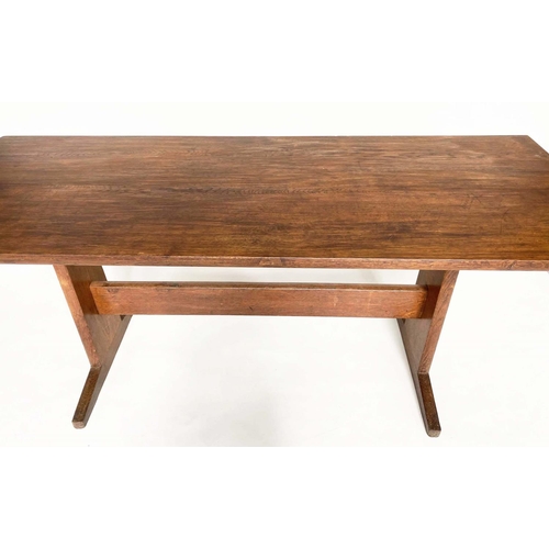 253 - 'PETER WAALS' DINING TABLE, 183cm x 75cm H x 70cm D, circa 1930, solid radial cut oak, with planked ... 