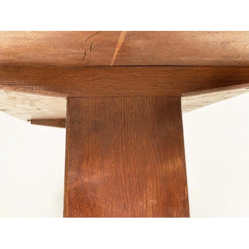 253 - 'PETER WAALS' DINING TABLE, 183cm x 75cm H x 70cm D, circa 1930, solid radial cut oak, with planked ... 