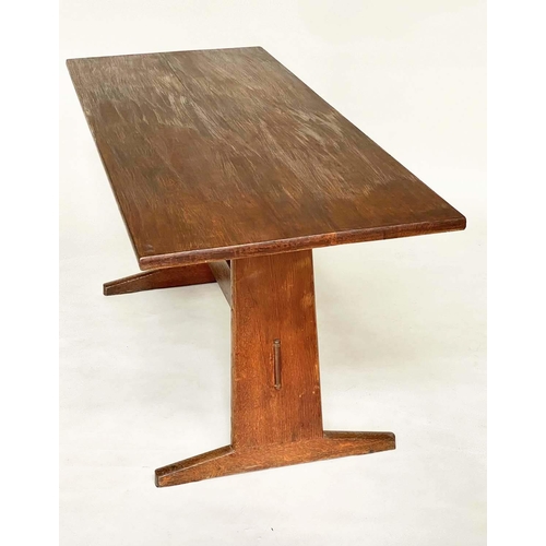 253 - 'PETER WAALS' DINING TABLE, 183cm x 75cm H x 70cm D, circa 1930, solid radial cut oak, with planked ... 