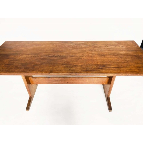 253 - 'PETER WAALS' DINING TABLE, 183cm x 75cm H x 70cm D, circa 1930, solid radial cut oak, with planked ... 